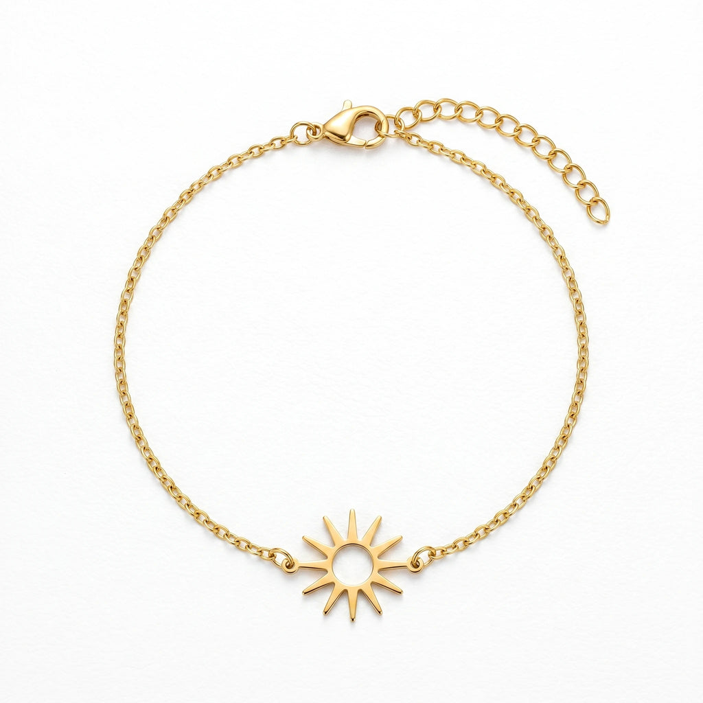 QIAOREN 10729 Trendy Beach-Ready Sunburst Butterfly Charm Bracelet Stainless Steel Gold Plated Adjustable Layering Bracelet