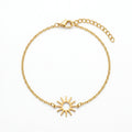 QIAOREN 10729 Trendy Beach-Ready Sunburst Butterfly Charm Bracelet Stainless Steel Gold Plated Adjustable Layering Bracelet