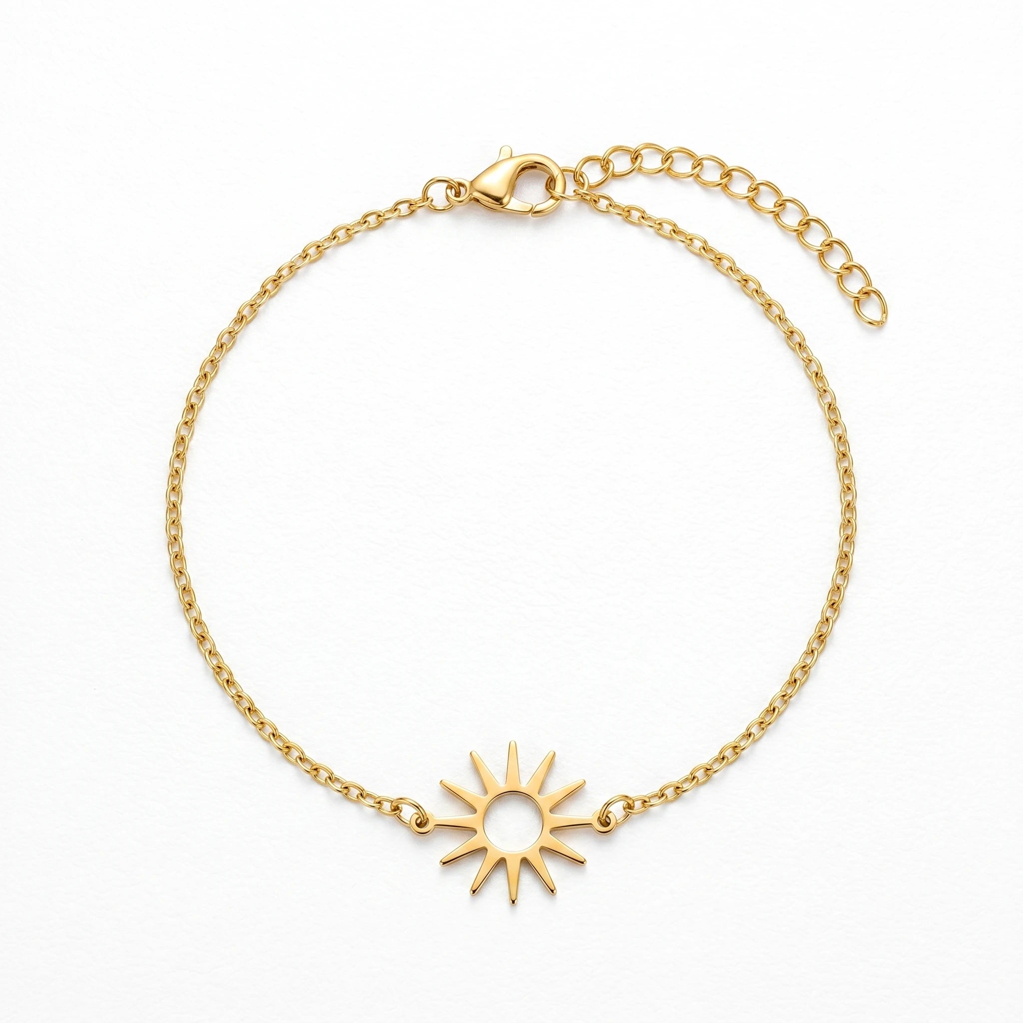 QIAOREN 10729 Trendy Beach-Ready Sunburst Butterfly Charm Bracelet Stainless Steel Gold Plated Adjustable Layering Bracelet