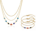 QIAOREN 11647 Boho Colorful Eye Jewelry Set 18K Gold Stainless Steel 3 Layered Necklace Bracelet Beach Vacation