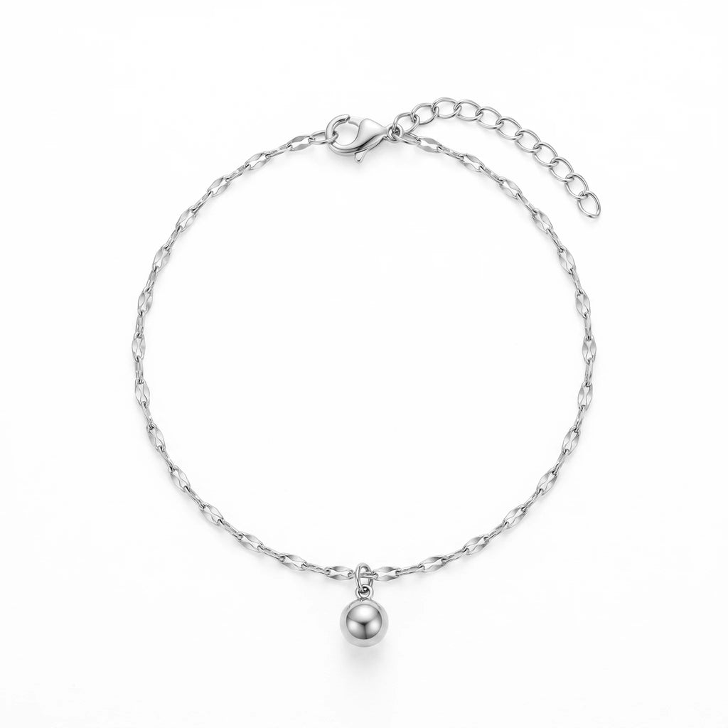 QIAOREN 11089 Stainless Steel Anklet for Women, Minimalist Ball Charm Link Chain ,Waterproof Summer Beach Jewelry Daily Wear
