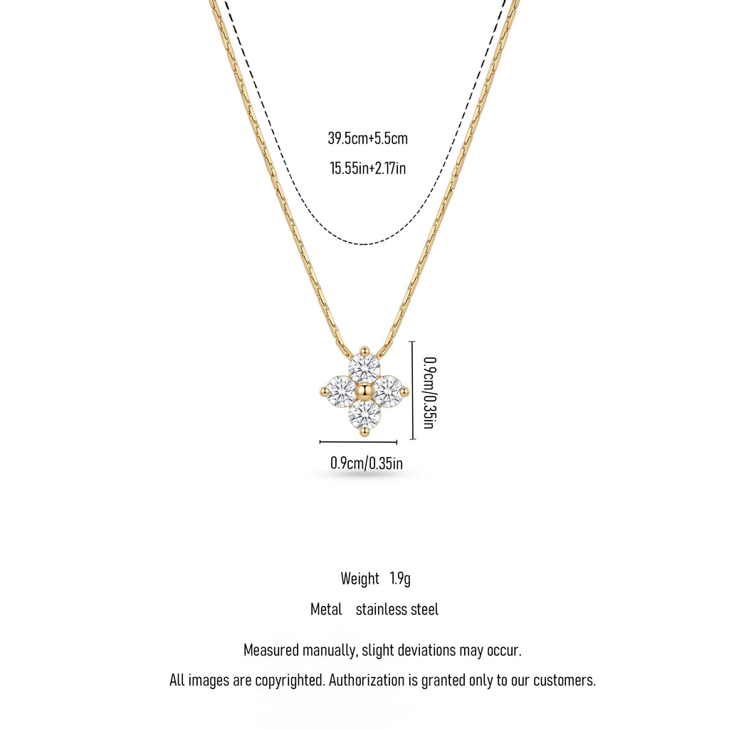 QIAOREN 13167 Gold Plated CZ Flower Pendant Necklace Stainless Steel Dainty Floral Necklace Everyday Jewelry for Women