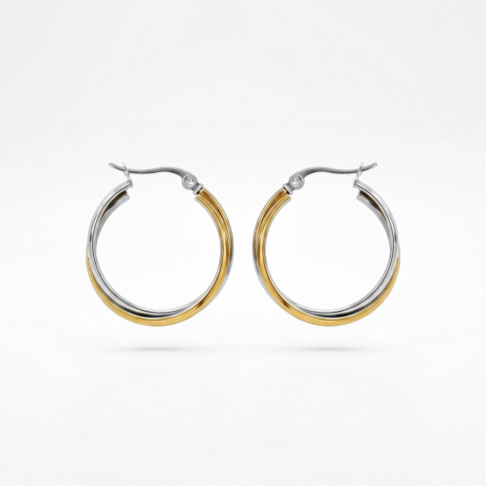 QIAOREN 12399Interlocking Crossover Hoop Earrings Gold Silver Two Tone Overlapping Double Band Stainless Steel Large Hoops US EU