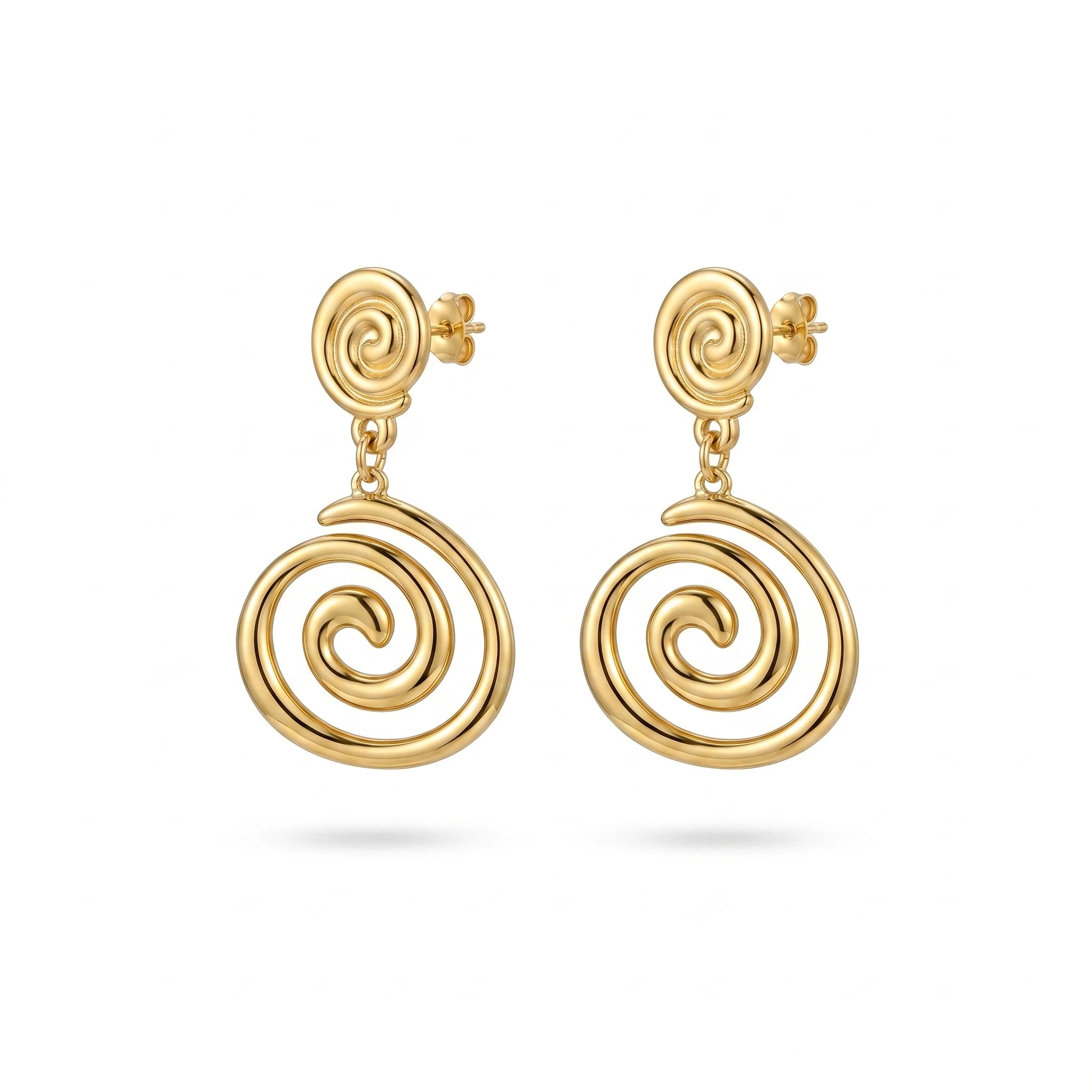 QIAOREN 13217 Gold Plated Spiral Drop Earrings for Women Stainless Steel Swirl Statement Modern Fashion Jewelry