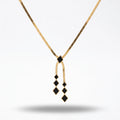 QIAOREN 13800 Thin Flat Herringbone Snake Chain Pendant Necklace with Sliding Black Enamel Square Charm & Two Tassel Strands