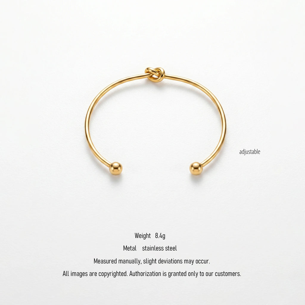 QIAOREN 10592 Love Knot Open Cuff Bangle 18K Gold Plated Stainless Steel Waterproof Tarnish Free Jewelry for Women