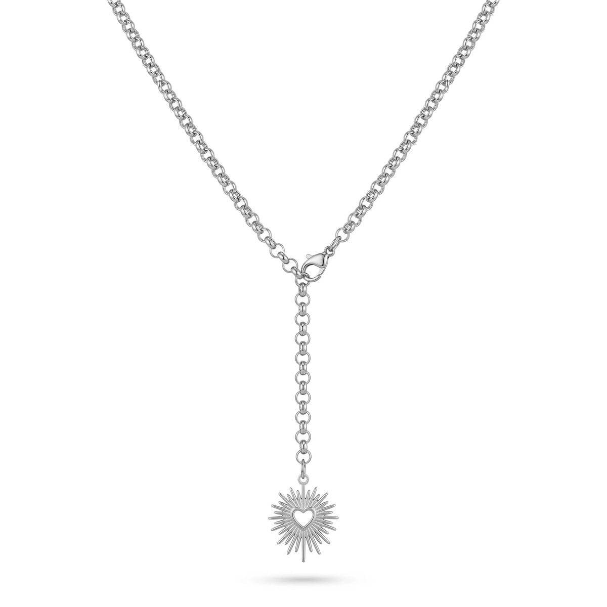 QIAOREN 11801 18K Gold Plated Stainless Steel Anti-Tarnish Sunburst Heart Lariat Y-Necklace Adjustable Dainty Pendant for Women