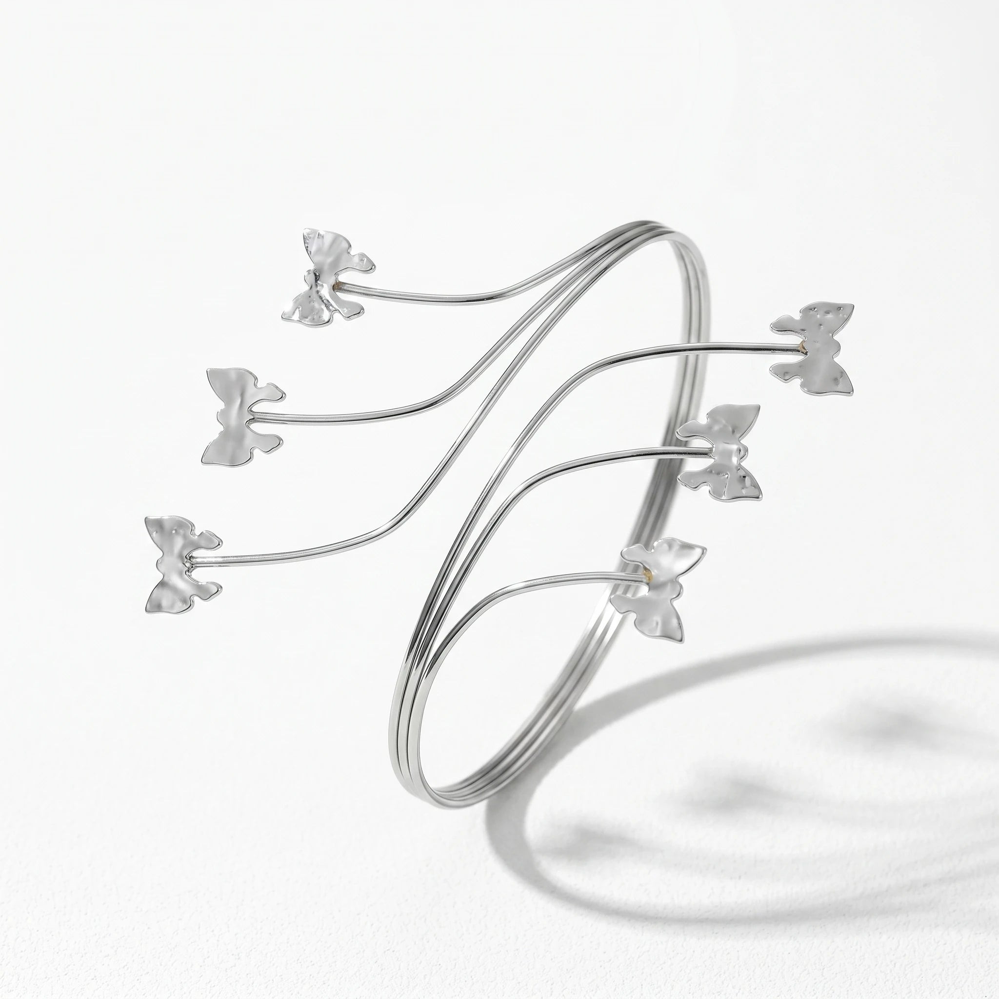 QIAOREN 12814 Adjustable Butterfly Armlet Y2K Fairycore Fluttering Bangle Stainless Steel Statement Silver Upper Arm Jewelry