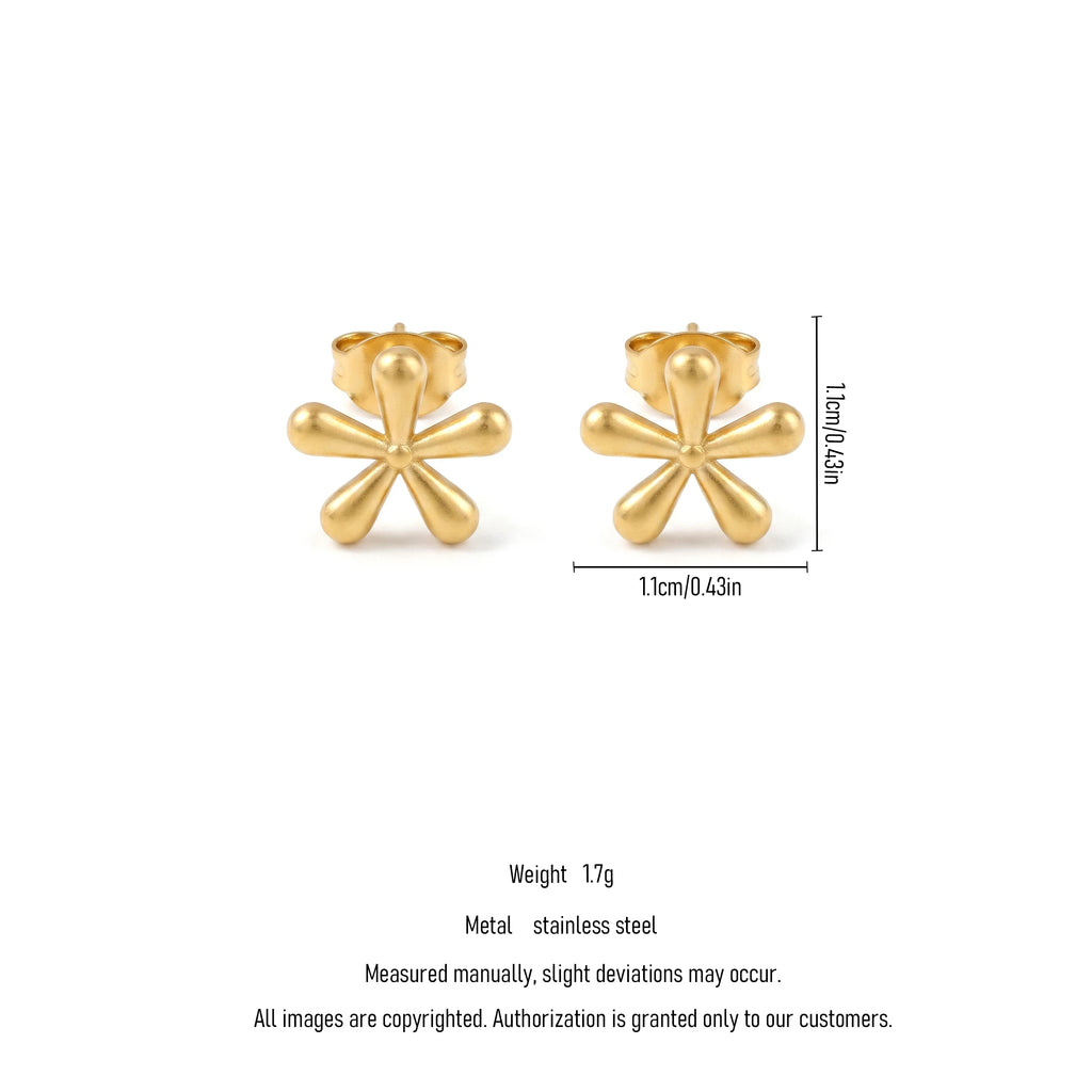 QIAOREN 11793Elegant Minimalist Matte Gold Flower Earrings Stainless Steel Puffy Floral Studs Jewelry for Women US EU Hot Sale