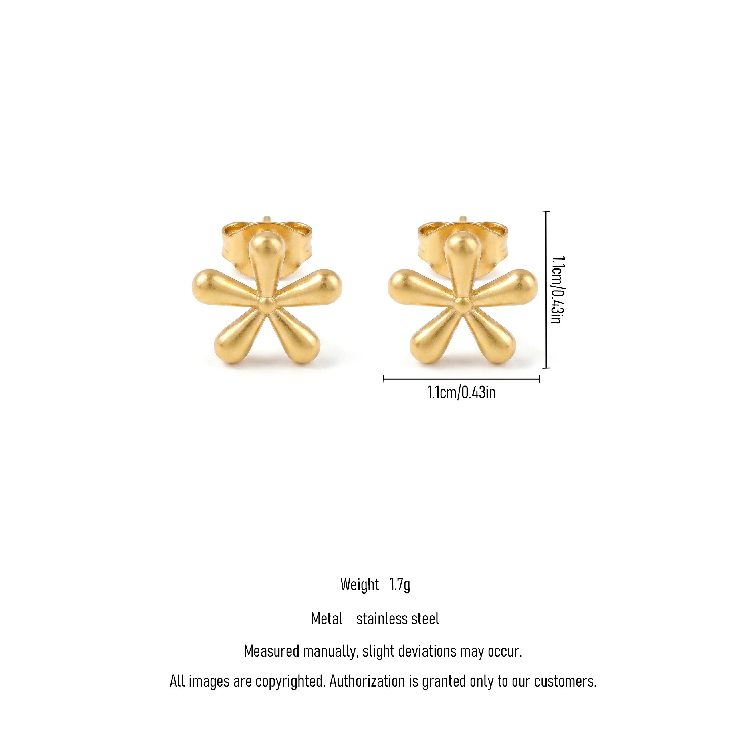 QIAOREN 11793Elegant Minimalist Matte Gold Flower Earrings Stainless Steel Puffy Floral Studs Jewelry for Women US EU Hot Sale