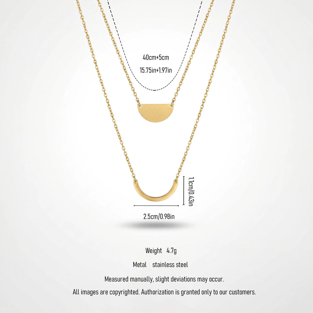 QIAOREN 11965 Wholesale 18K Gold Plated Stainless Steel Layered Necklace Double Curved Half Moon Trend Women Daily Jewelry
