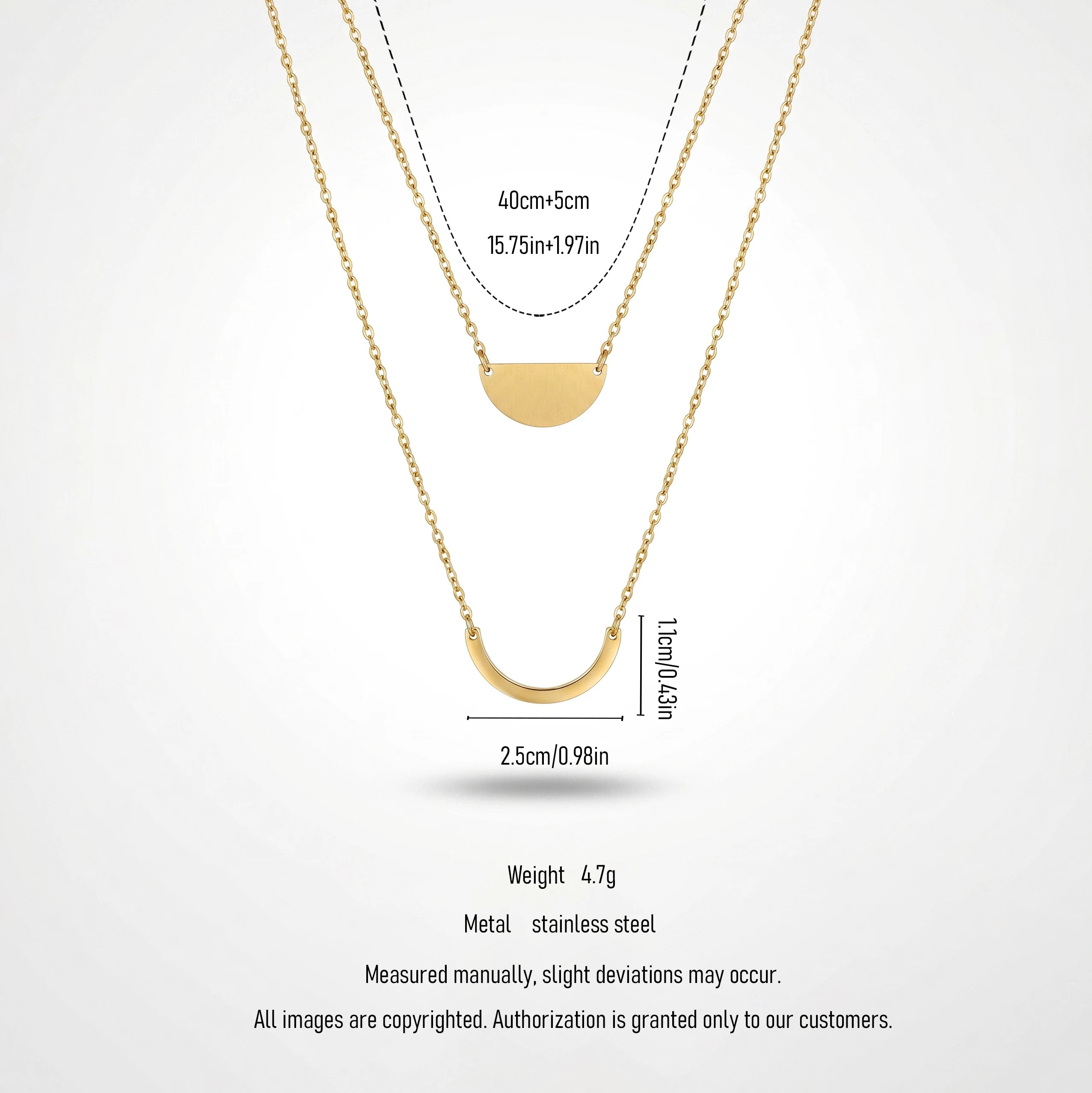 QIAOREN 11965 Wholesale 18K Gold Plated Stainless Steel Layered Necklace Double Curved Half Moon Trend Women Daily Jewelry