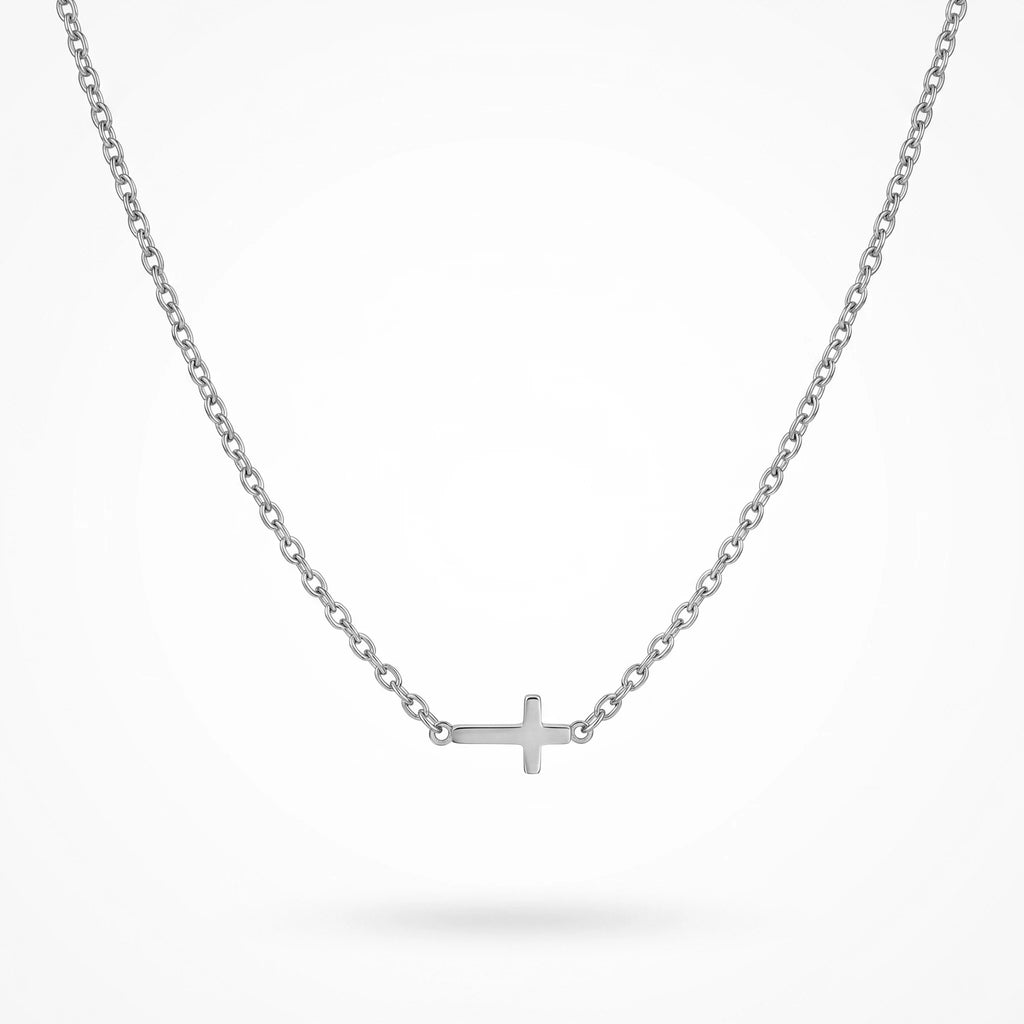 QIAOREN  10629 18K Gold Plated Sideways Mini Cross Necklace Stainless Steel Tarnish Free Waterproof Jewelry