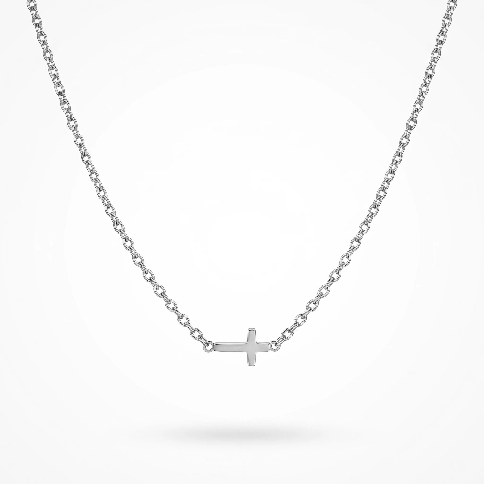 QIAOREN  10629 18K Gold Plated Sideways Mini Cross Necklace Stainless Steel Tarnish Free Waterproof Jewelry
