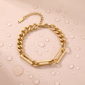 QIAOREN 13306 Stainless Steel Paperclip Cuban Link Chain Bracelet Waterproof Gold Chunky Bracelet for Women