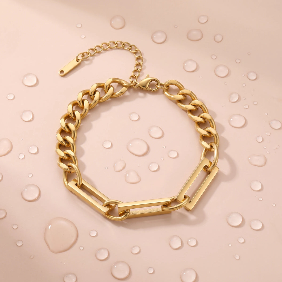 QIAOREN 13306 Stainless Steel Paperclip Cuban Link Chain Bracelet Waterproof Gold Chunky Bracelet for Women