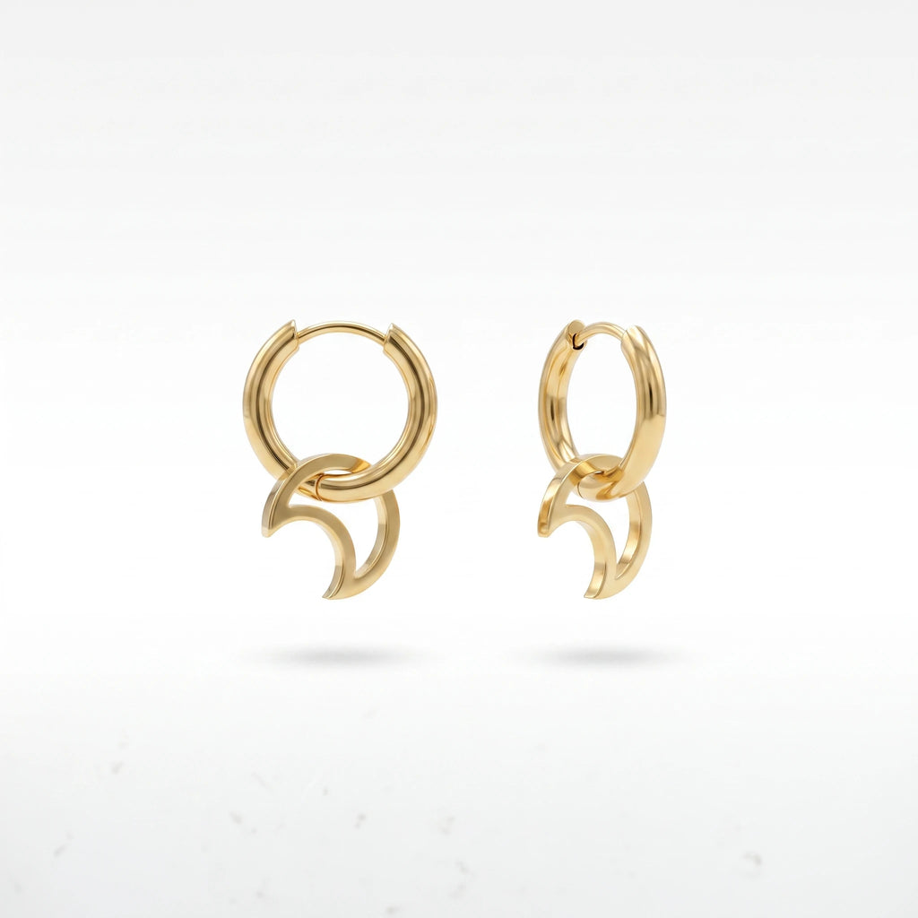 QIAOREN 14422 Open Hollow Crescent Moon Charm Earrings, Stainless Steel Small Hoop Earrings Jewelry Gift