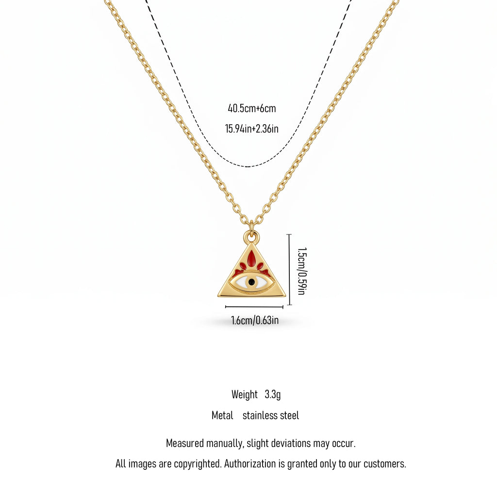 QIAOREN 12815 18K Gold Plated Stainless Steel Triangle Necklace Hypoallergenic Red Nazar Pendant High Quality Wholesale