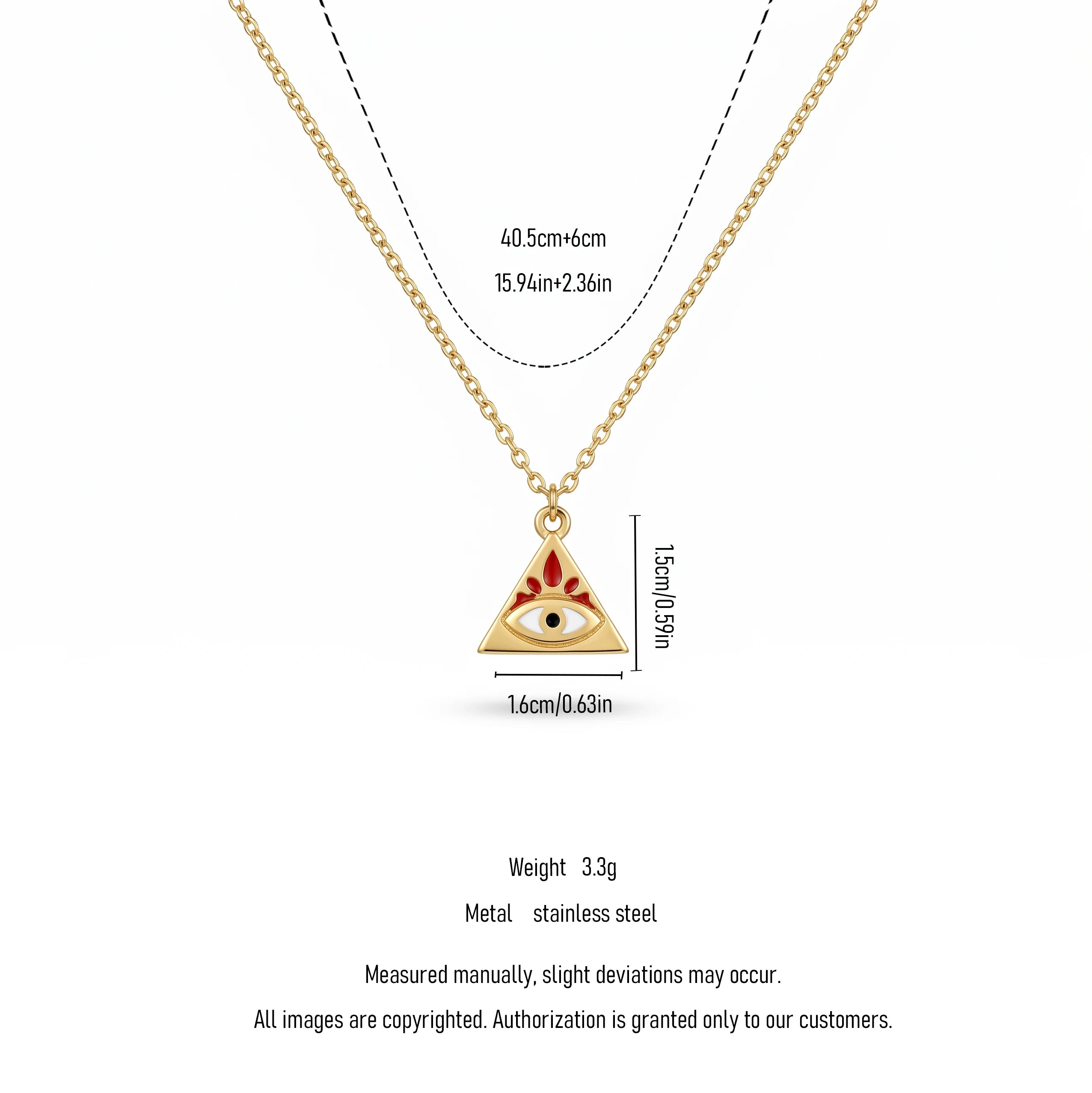 QIAOREN 12815 18K Gold Plated Stainless Steel Triangle Necklace Hypoallergenic Red Nazar Pendant High Quality Wholesale