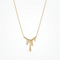 QIAOREN 13806 Thin Oval Link Chain Pendant Necklace with Abstract Liquid Dripping Metal Drop Charm, Polished Gloss Gold Jewelry