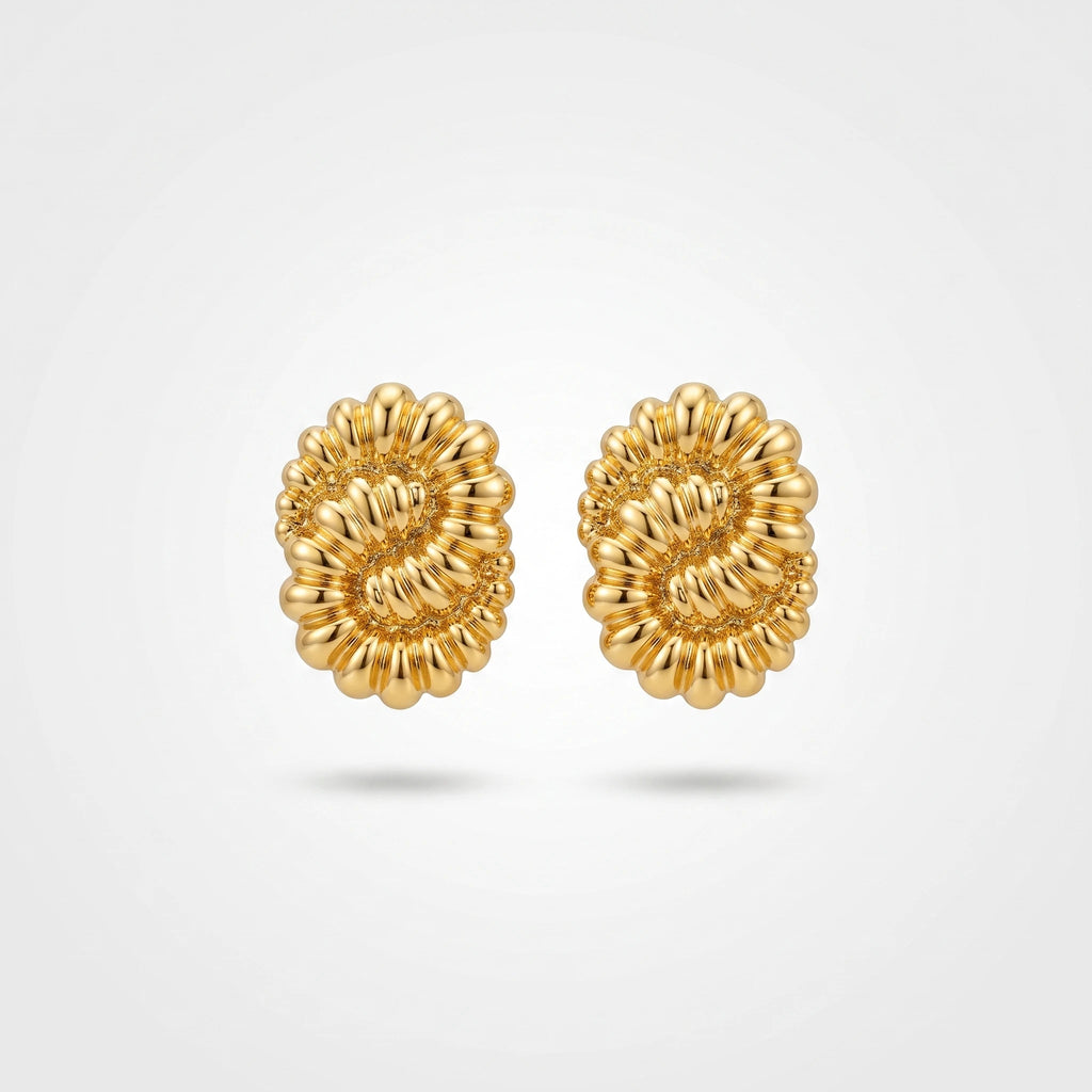 QIAOREN 13250 18K Gold PVD Plated Stainless Steel Bubble Cluster Stud Earrings 3D Puffy Beaded Oval Ear Studs
