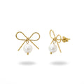 QIAOREN 13839 Stainless Steel Bow Knot Pearl Stud Earrings Waterproof Hypoallergenic Minimalist Jewelry for Women