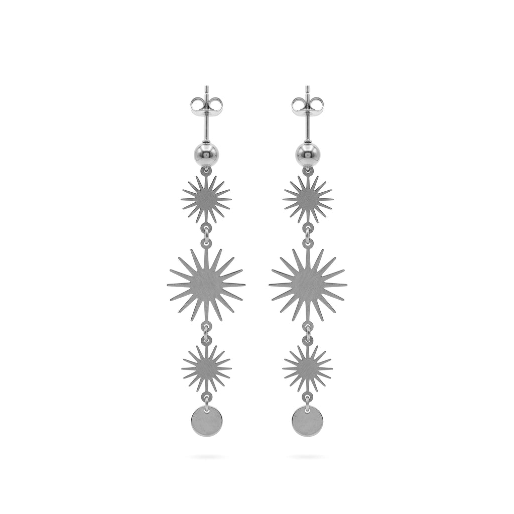 QIAOREN 11791 Trendy Boho Celestial Sunburst Long Dangle Earrings Stainless Steel 18K Gold Plated Jewelry for Women US EU