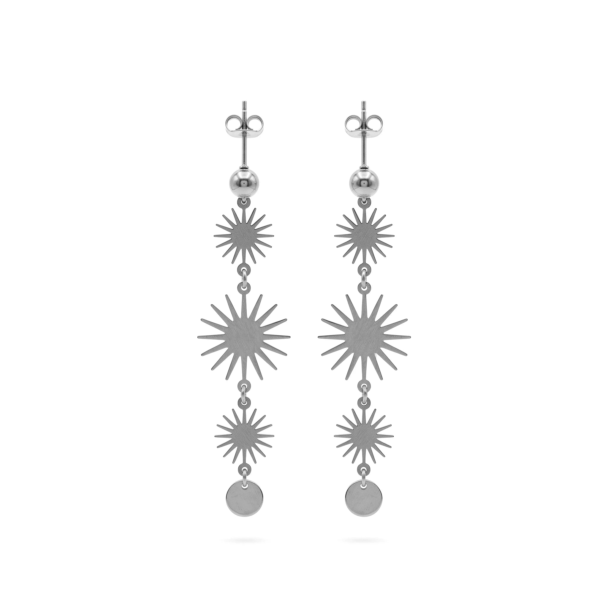 QIAOREN 11791 Trendy Boho Celestial Sunburst Long Dangle Earrings Stainless Steel 18K Gold Plated Jewelry for Women US EU