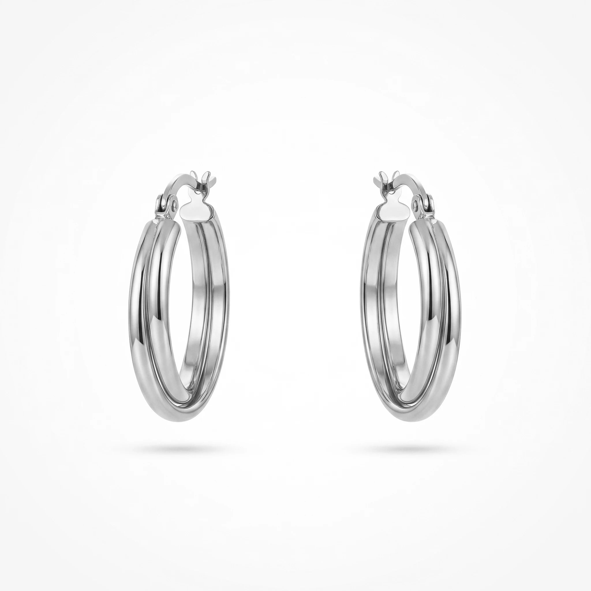 QIAOREN 12391 Trendy Double Row Hoop Earrings Gold Stainless Steel Layered Illusion Twin Band Parallel Large Hoops Women US EU