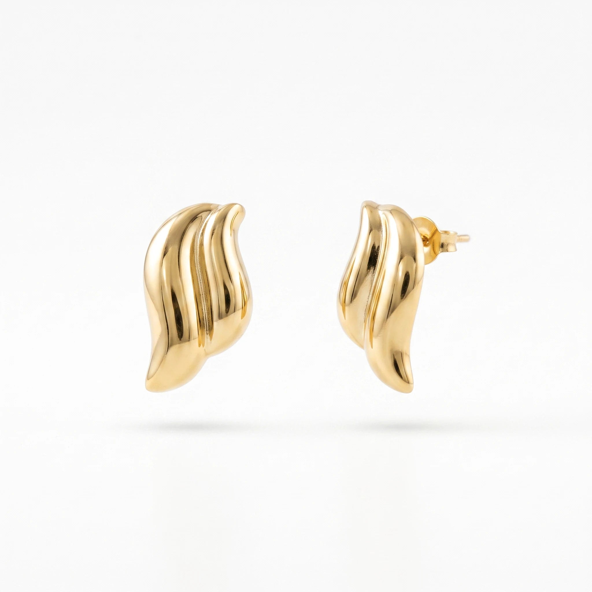 QIAOREN 14023 Polished Gold Hammered Textured Teardrop Stud Earrings, Irregular Crinkle Surface Water Drop Ear Stud Jewelry Gift