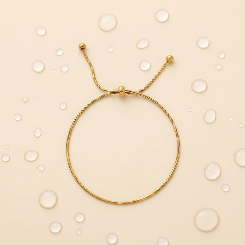 QIAOREN 13300 Thin Chain Bracelet Gold Plated Steel Adjustable Slider Waterproof Minimalist Women Daily Wrist Jewelry Gift