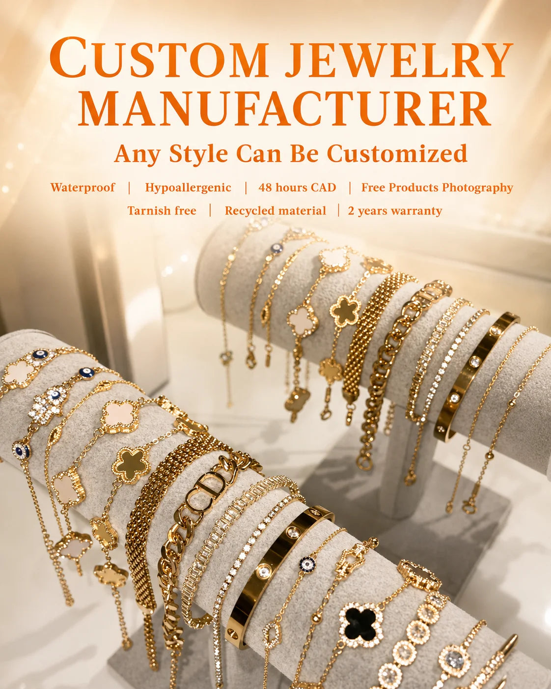 QIAOREN Custom Personalized Bracelet Engraved Initial OEM/ODM Gold Stainless Steel Jewelry