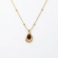 QIAOREN 13551 Stainless Steel Teardrop Pendant Necklace Gold Beaded Chain Black Stone Charm Vintage Jewelry for Women