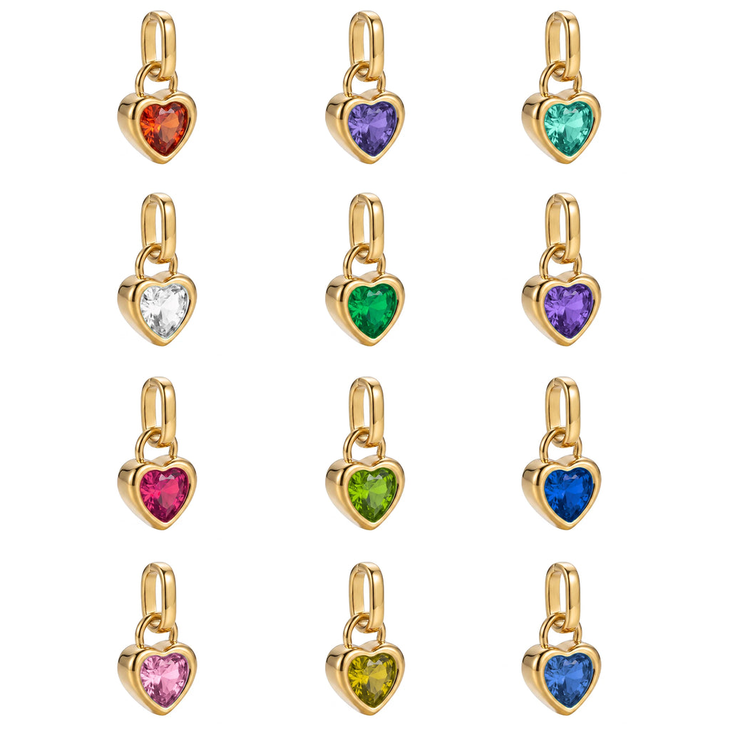 QIAOREN 13906-17 Birthstone Bezel Set Heart Shape Charm Pendant with Multicolor CZ Stone for Making DIY