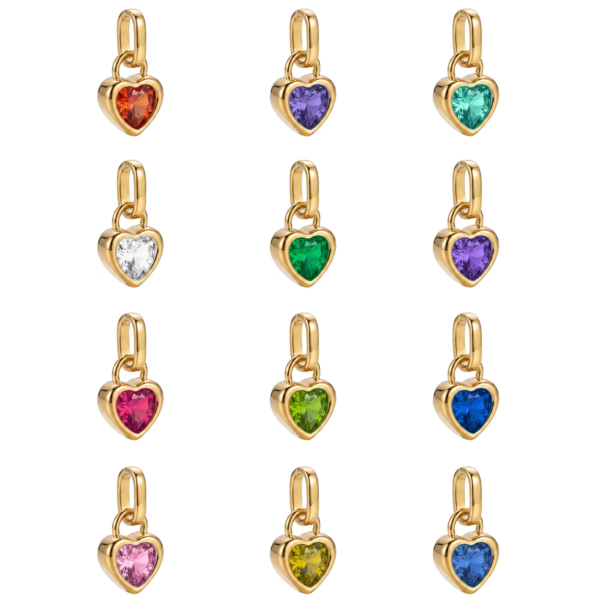 QIAOREN 13906-17 Birthstone Bezel Set Heart Shape Charm Pendant with Multicolor CZ Stone for Making DIY