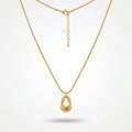 QIAOREN 11071 Stainless Steel Gold Snake Chain Necklace Hollow Irregular Oval Pendant Adjustable Minimalist Women Jewelry Gift