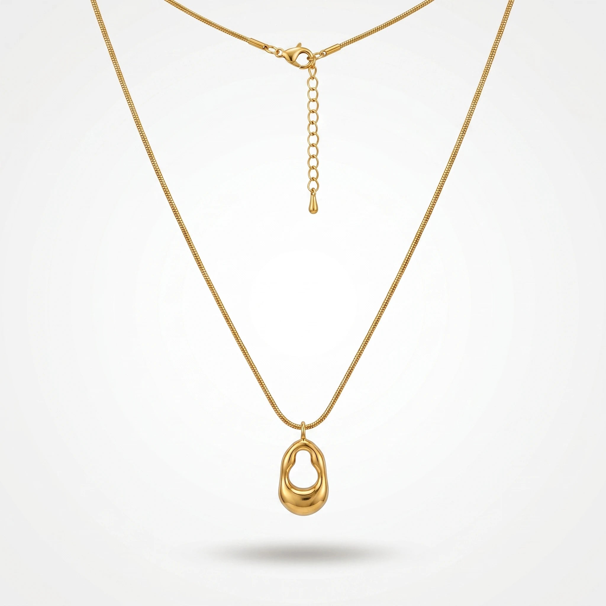QIAOREN 11071 Stainless Steel Gold Snake Chain Necklace Hollow Irregular Oval Pendant Adjustable Minimalist Women Jewelry Gift