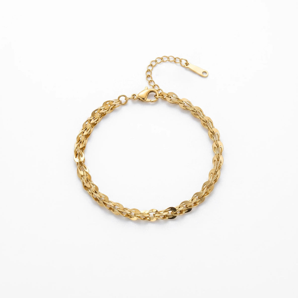 QIAOREN 13290 Gold Plated Stainless Steel Braided Chain Bracelet Layered Woven Link Bracelet Minimalist Jewelry for Women