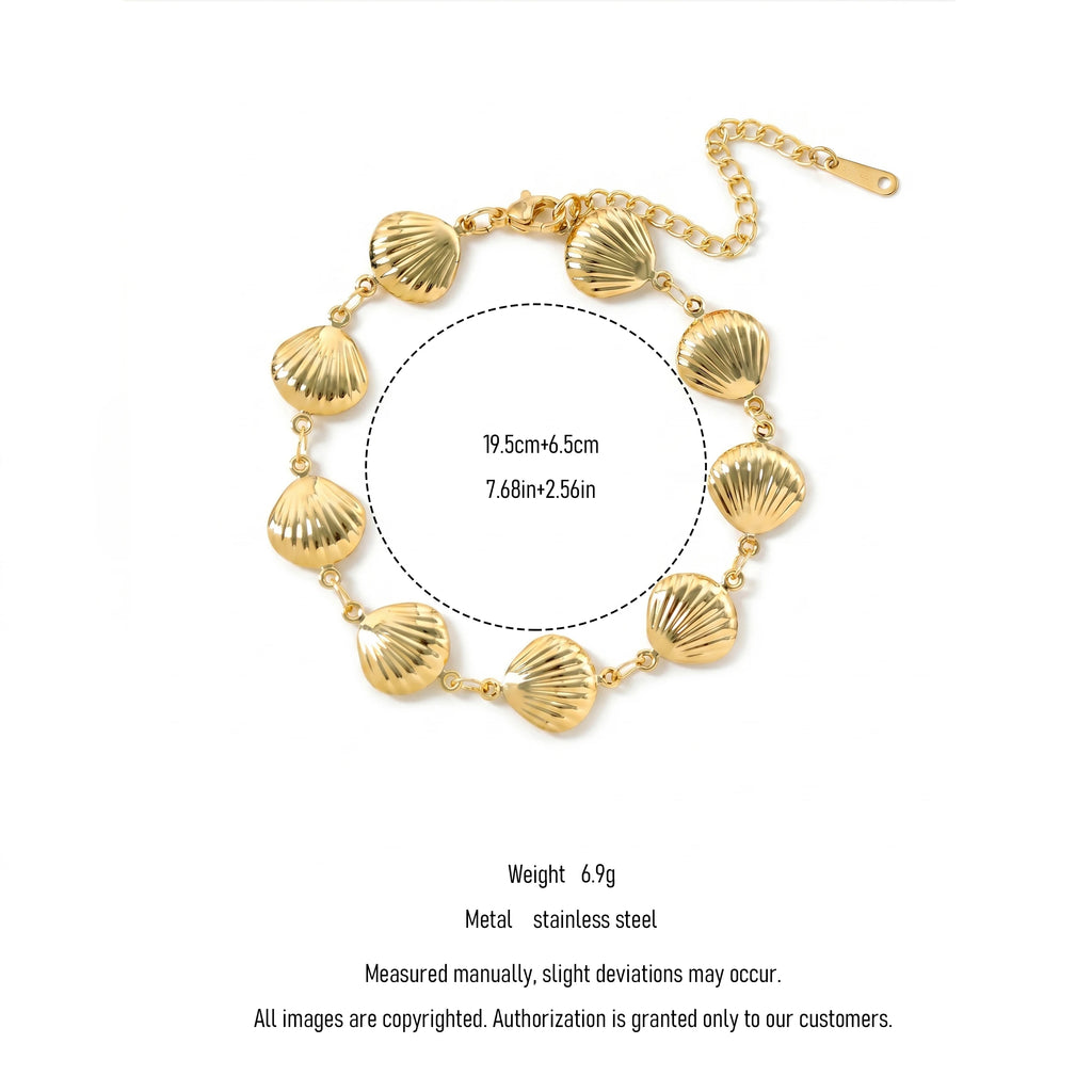 QIAOREN 12035 Anti-rust Stainless Steel Polished Groove Seashell Bracelet Scallop Link Chain Casual Summer Accessory