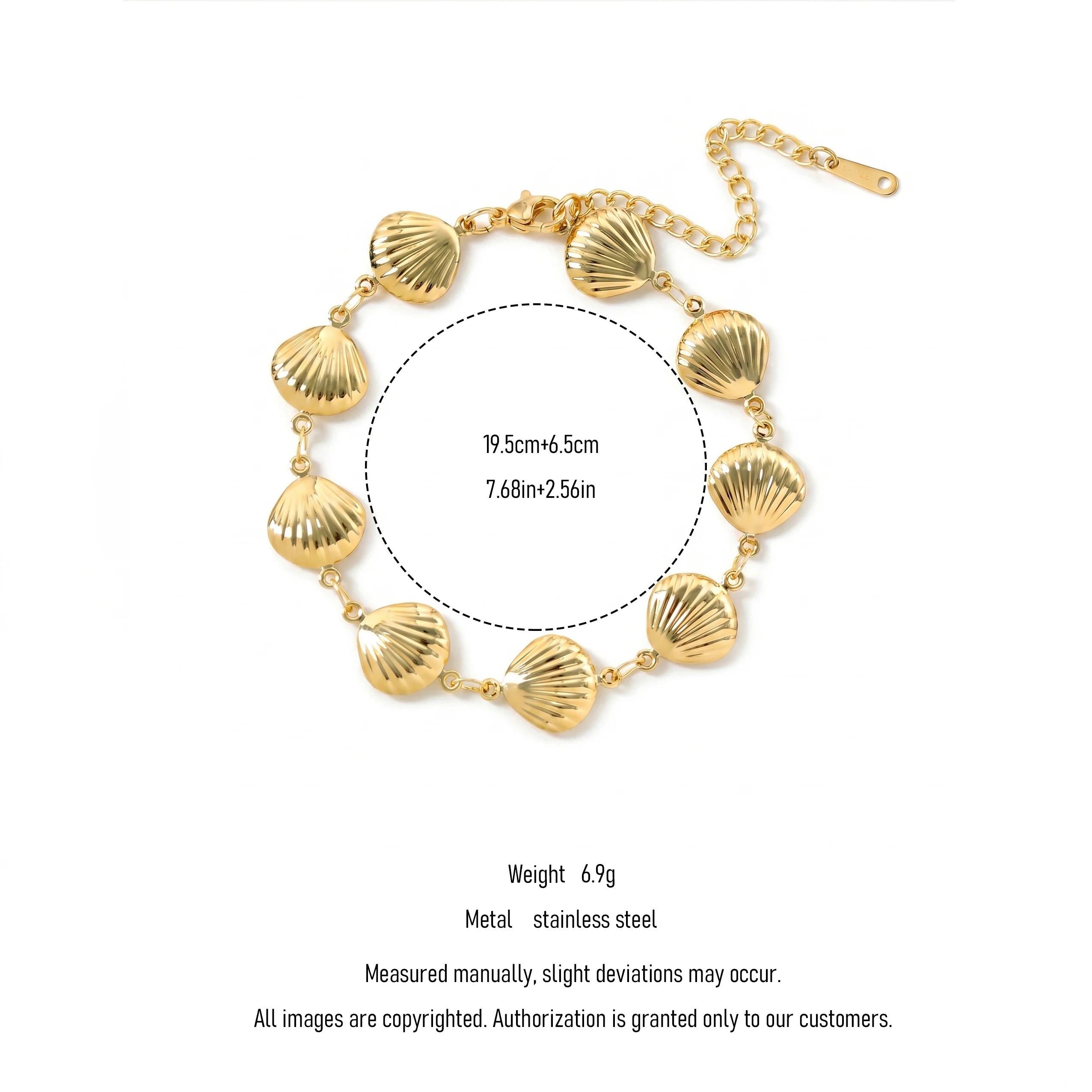 QIAOREN 12035 Anti-rust Stainless Steel Polished Groove Seashell Bracelet Scallop Link Chain Casual Summer Accessory