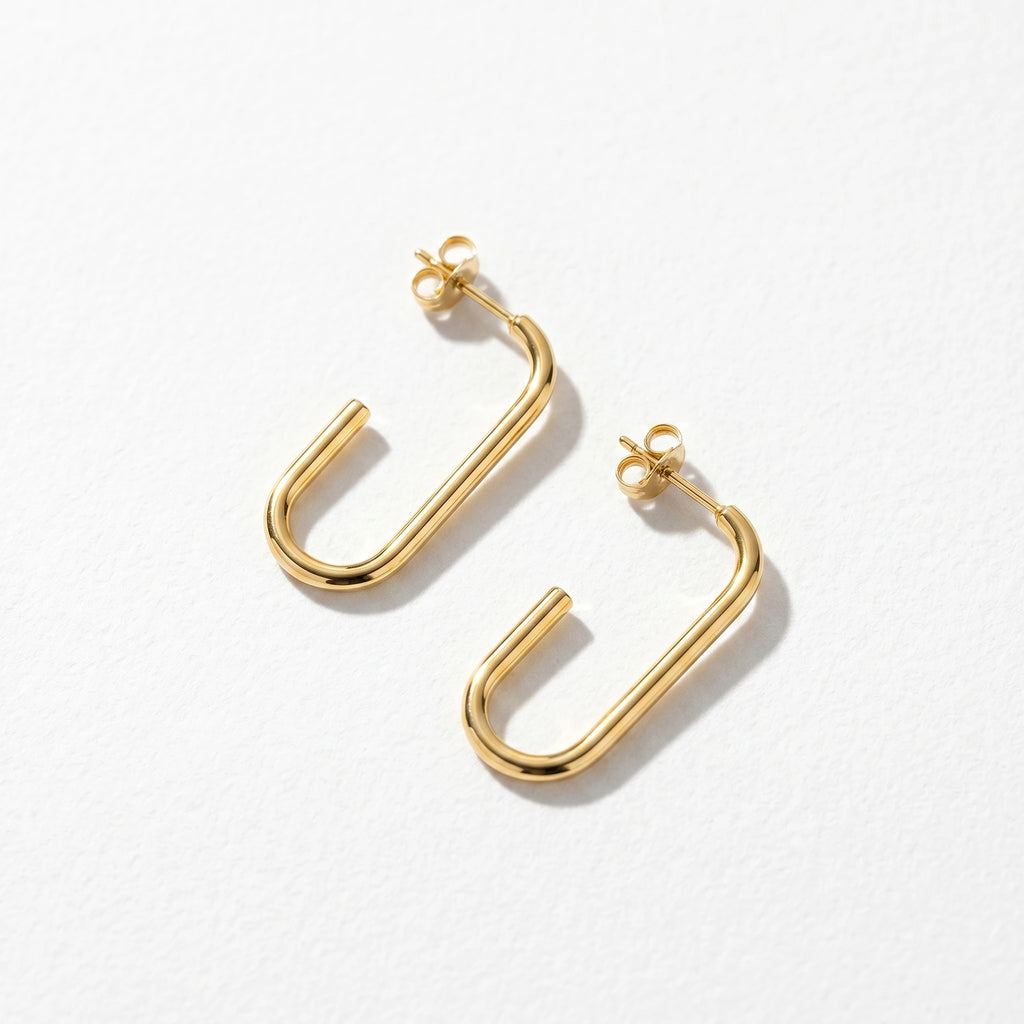 QIAOREN 12491 Elegant Quiet Luxury Sleek Paperclip Link Hoops Gold Stainless Steel Architectural Statement Jewelry