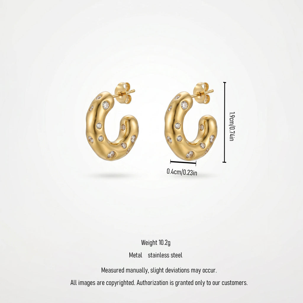 QIAOREN 12339-40 Princess Cut CZ Hoop Earrings Gold Stainless Steel High Polished Square Crystal Channel Set Huggies Women US EU