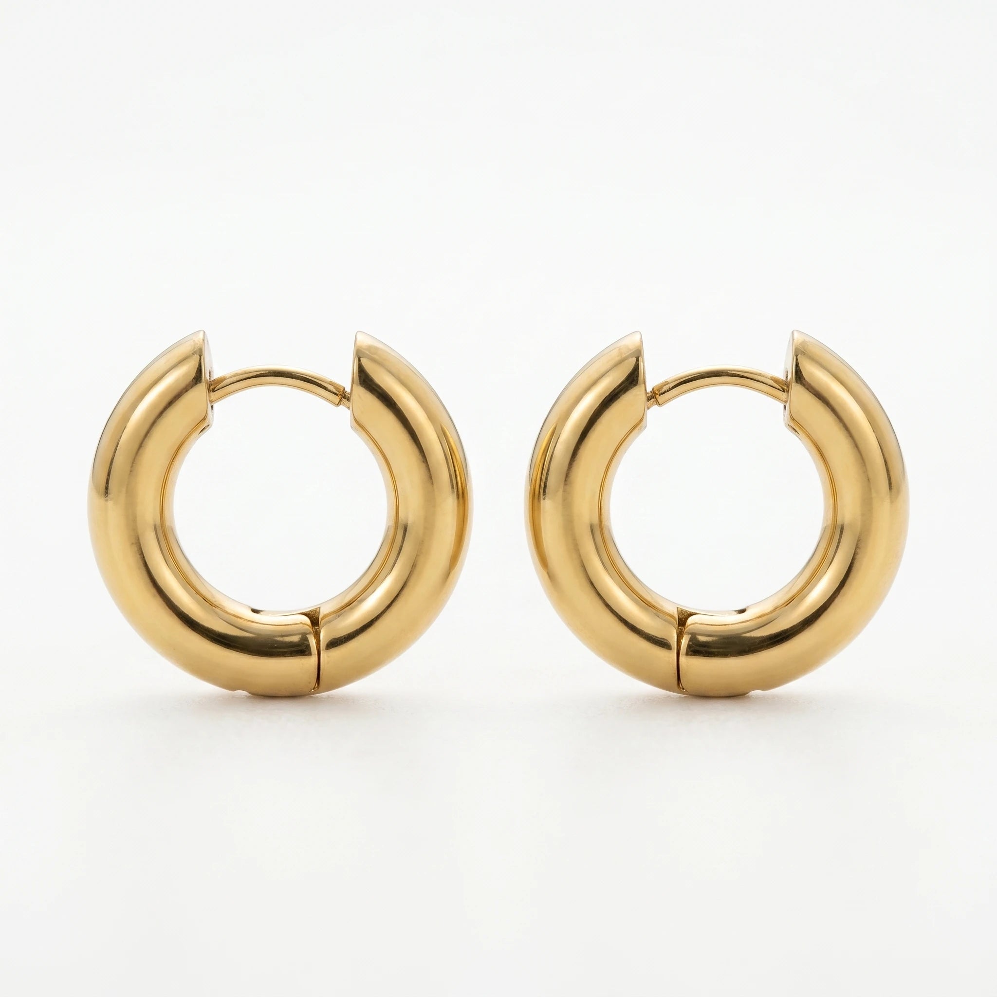 QIAOREN 12502In Stock Tarnish Free Waterproof Chunky Gold Hoops Stainless Steel Puffy Thick Round Earrings Latchback Hoops Women