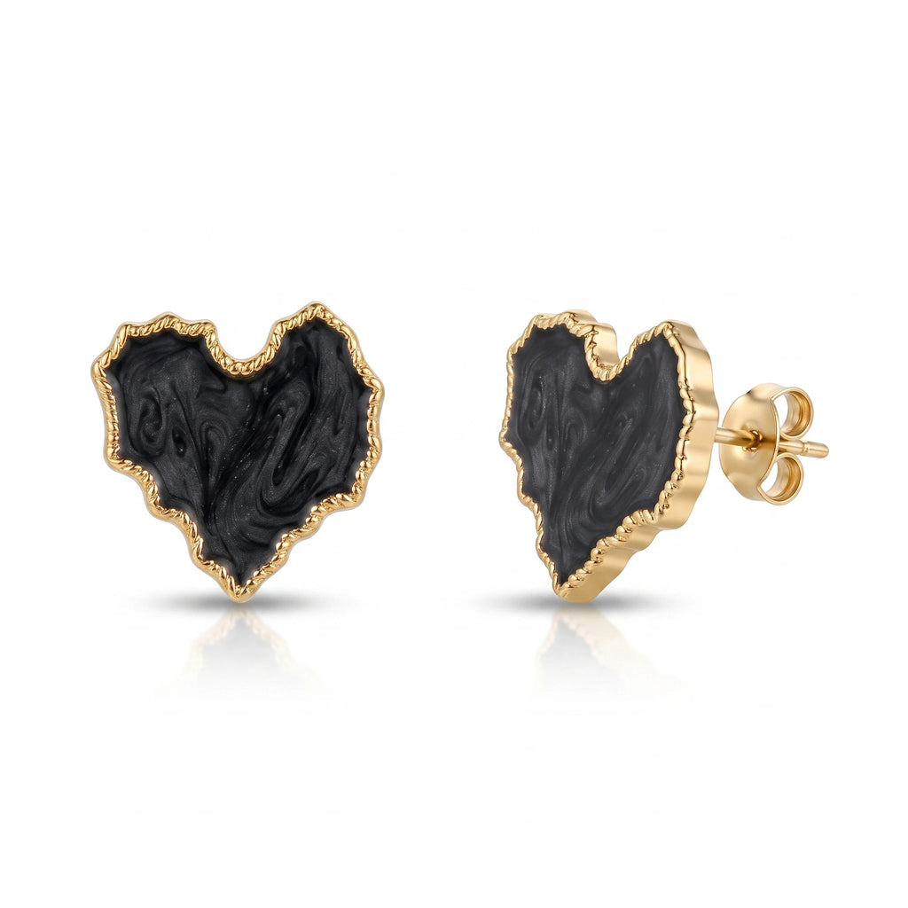 QIAOREN 14078-80 Irregular Wavy Heart Stud Earrings, Beaded Border Enamel Heart Ear Stud Jewelry Gift for Daily Fashion Outfits