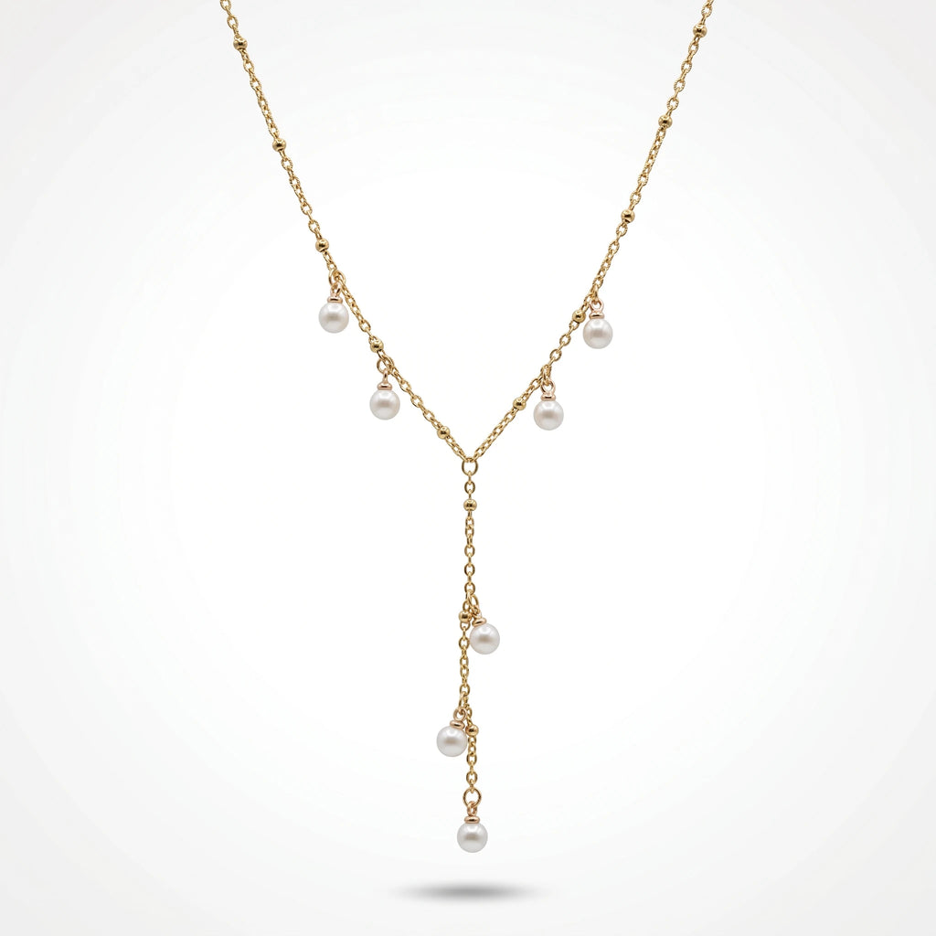 QIAOREN 11345 Dainty Delicate Pearl Drop Y Necklace 18K Gold Plated Stainless Steel Everyday Casual Wear Jewelry