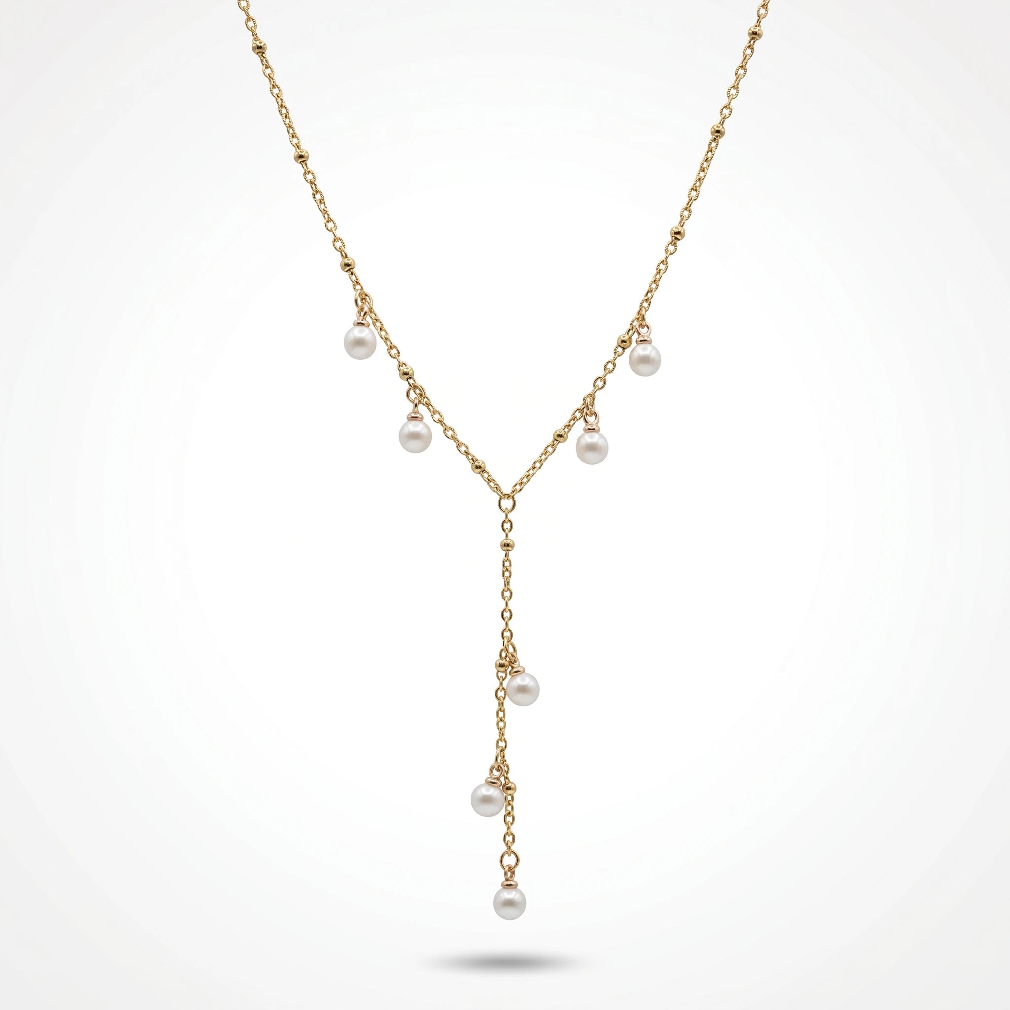 QIAOREN 11345 Dainty Delicate Pearl Drop Y Necklace 18K Gold Plated Stainless Steel Everyday Casual Wear Jewelry