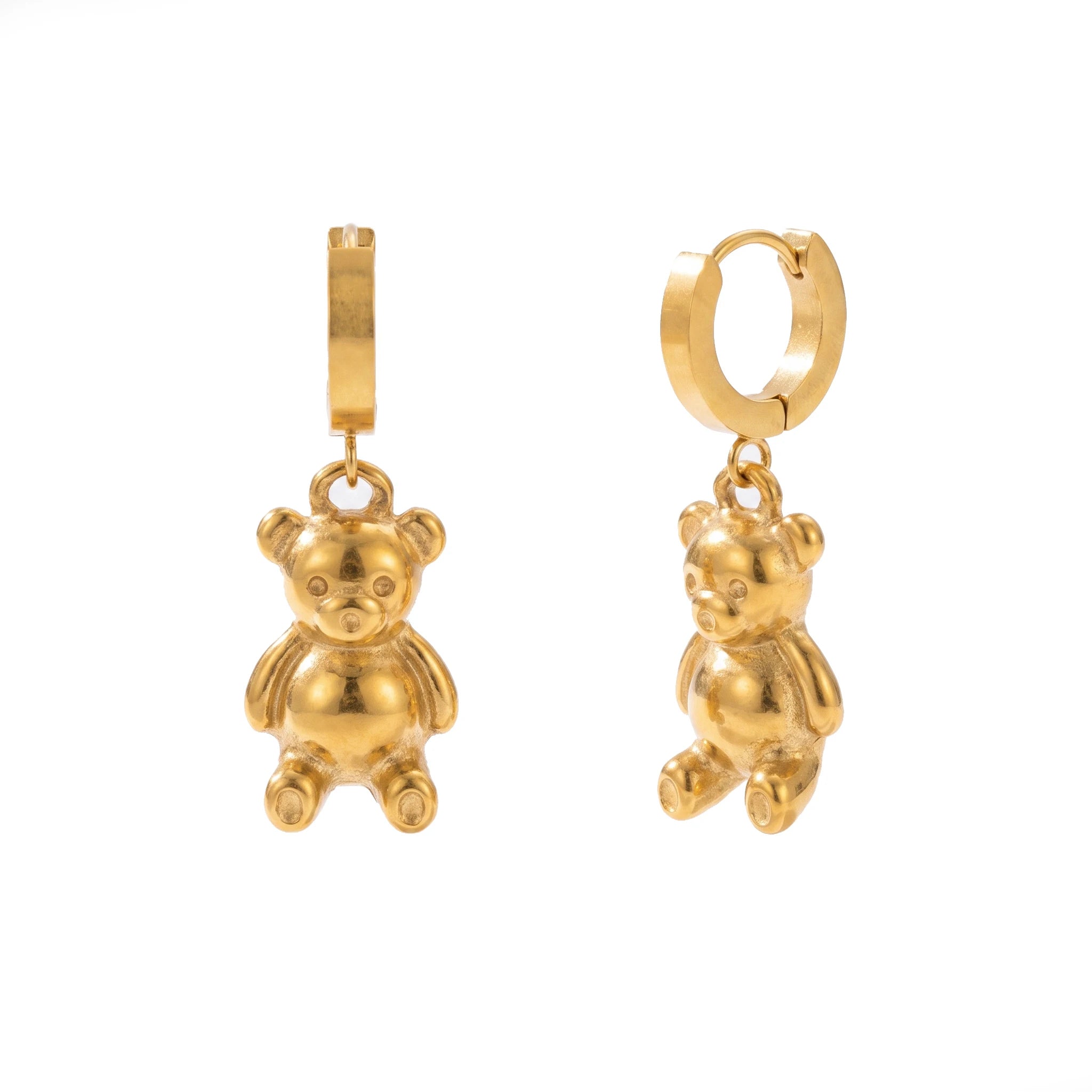 QIAOREN 14379 Cute 3D Teddy Bear Dangle Huggie Hoop Earrings, Stainless Steel Drop Earrings Jewelry Gift for Daily Outfits