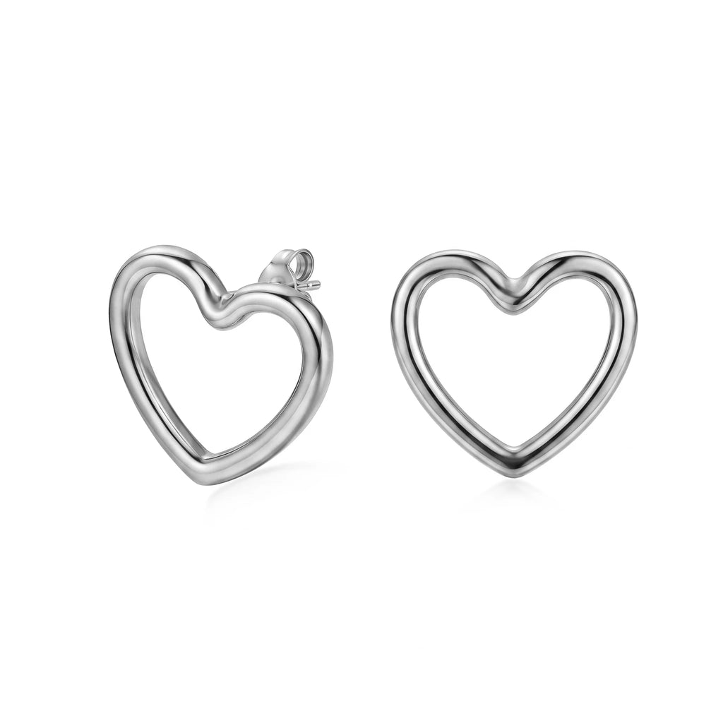 QIAOREN 11194 Minimalist Hollow Heart Stud Earrings Gold Stainless Steel Romantic Love Earrings for Women