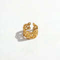 QIAOREN Stainless Steel PVD Gold Adjustable Open Rings Mixed Flower Leaf Geometric Hollow Stack Finger Jewelry For Women
