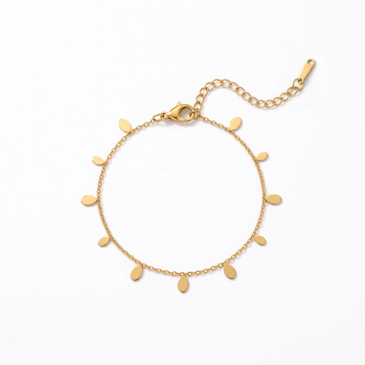 QIAOREN 13365 Gold Plated Stainless Steel Sunburst Disc Charm Bracelet Dainty Minimalist Layering Bracelet for Women
